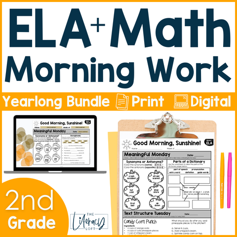 ELA + Math Morning Work 2nd Grade {The Bundle} | Distance Learning | Google Slides