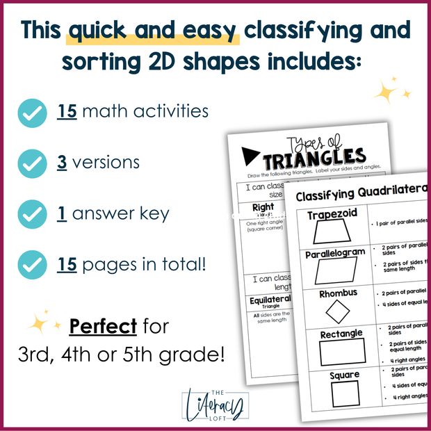 2D Shapes Sorting Categories Activities Math Review 3rd 4th 5th Grade Worksheets