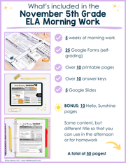 ELA Morning Work 5th Grade {November} | Distance Learning | Google Slides