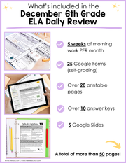 ELA Daily Review 6th Grade {December} I Distance Learning I Google Slides and Forms