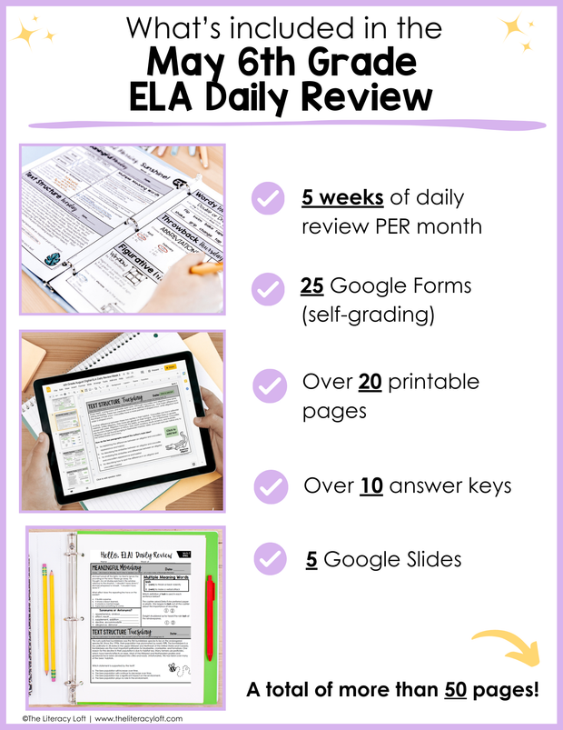 ELA Daily Review 6th Grade {May} | Distance Learning | Google Slides and Forms