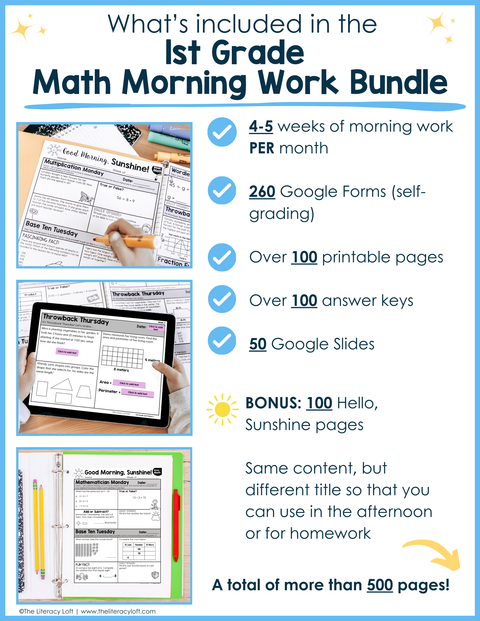 Math Morning Work 1st Grade Bundle | Printable | Google Slides and Forms