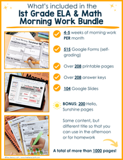 ELA + Math Morning Work 1st Grade {The Bundle} | Distance Learning | Google Slides