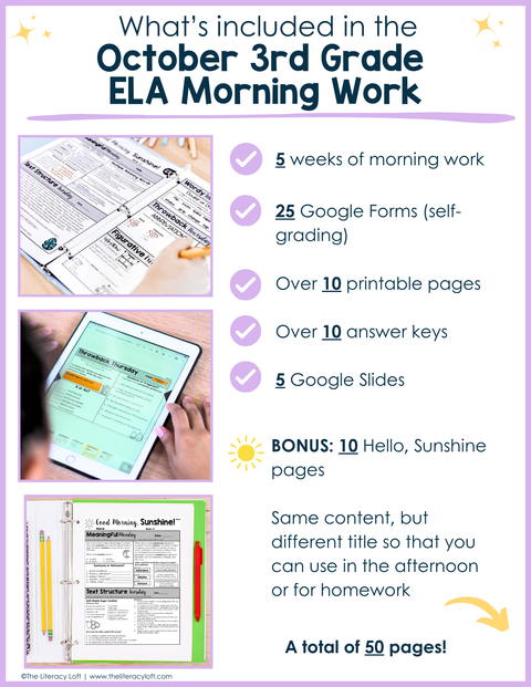 ELA Morning Work 3rd Grade {October} | Distance Learning | Google Slides