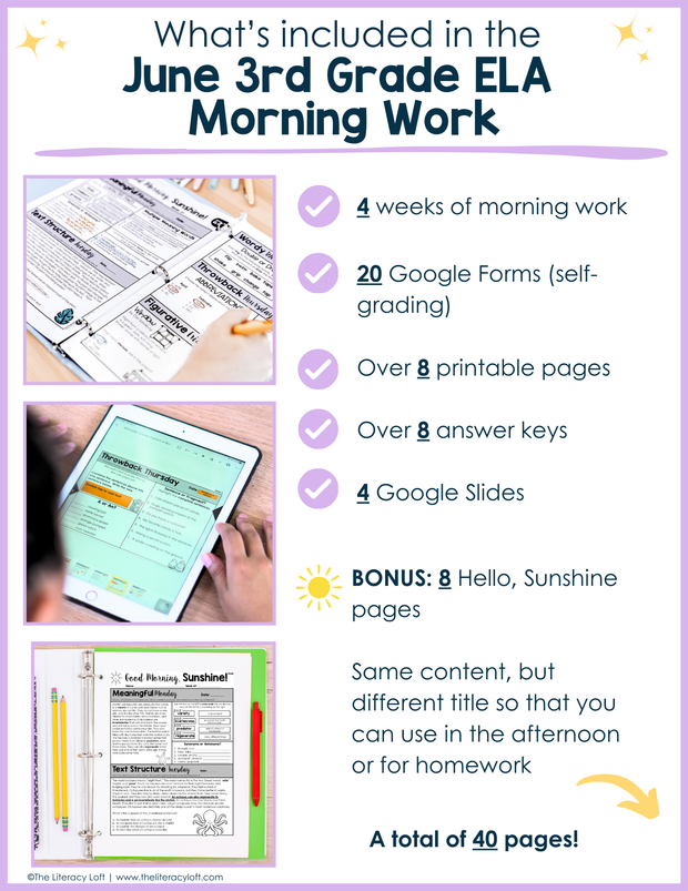 ELA Morning Work 3rd Grade {June} | Distance Learning | Google Slides