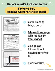 Summer School Reading Bingo Activity Pages Father's Day Game Worksheet 3rd-5th