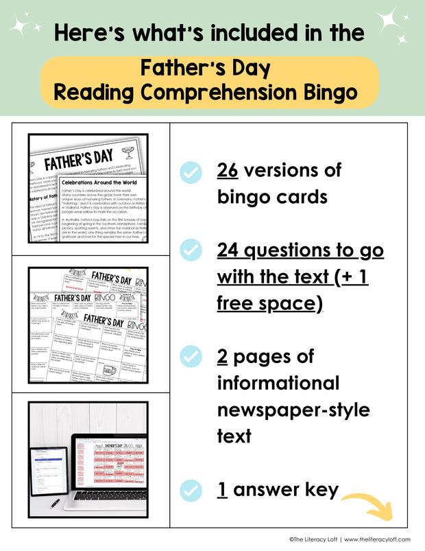 Summer School Reading Bingo Activity Pages Father's Day Game Worksheet 3rd-5th