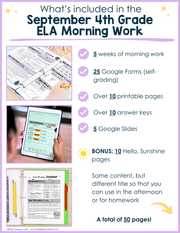 ELA Morning Work 4th Grade {September} | Distance Learning | Google Slides