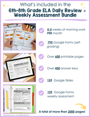 6th-8th Grade ELA Daily Review and Weekly Assessment Bundle