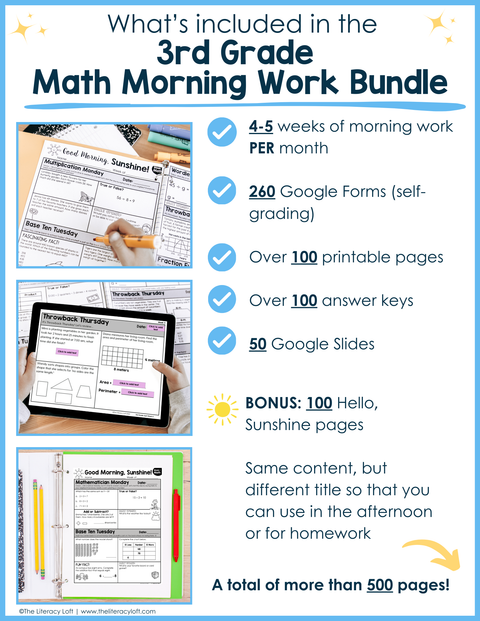 Math Morning Work 3rd Grade Bundle Printable Google Slides And