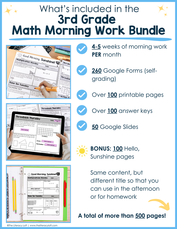 Math Morning Work 3rd Grade Bundle | Printable | Google Slides and Forms