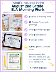 ELA Morning Work 2nd Grade {August} | Distance Learning | Google Slides