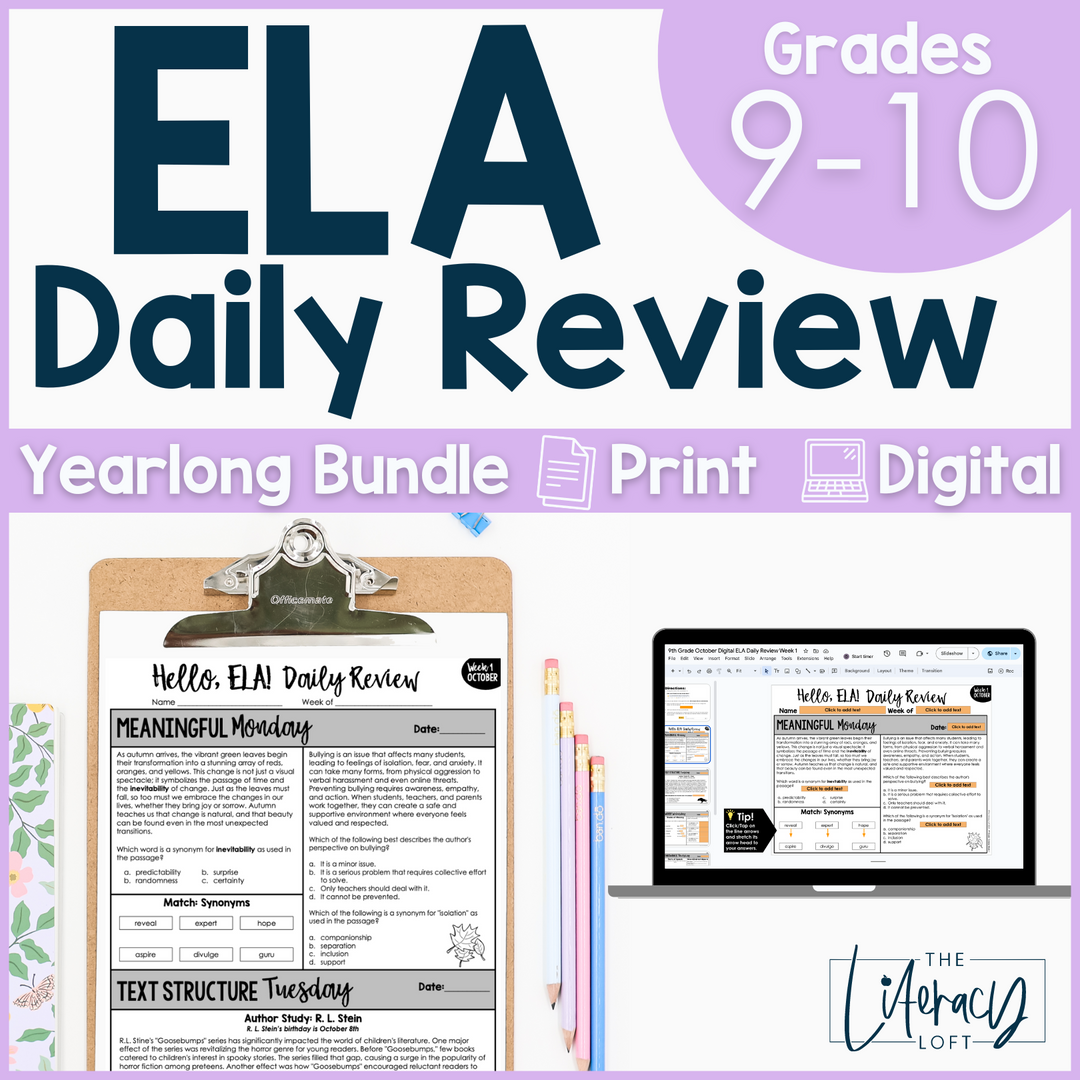 9th-10th Grade ELA High School Reading Comprehension Spiral Review 