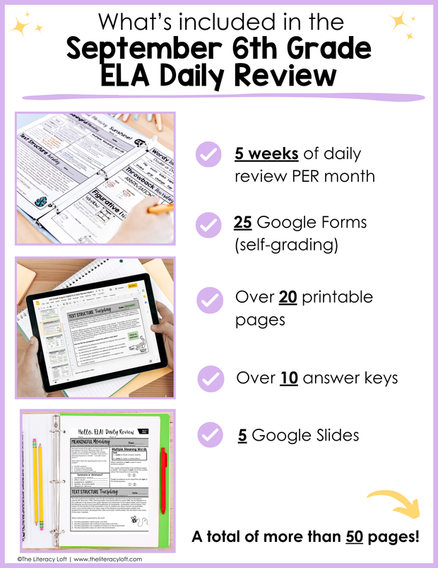 ELA Daily Review 6th Grade {September} | Distance Learning | Google Slides and Forms