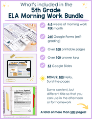 ELA Morning Work 5th Grade (The Bundle) | Printable | Google Apps