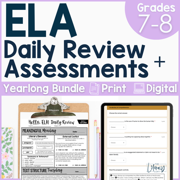 7th-8th Grade ELA Daily Review and Weekly Assessment Bundle