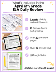 ELA Daily Review 6th Grade {April} | Distance Learning | Google Slides and Forms