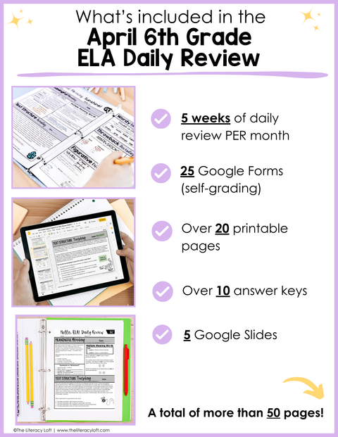 ELA Daily Review 6th Grade {April} | Distance Learning | Google Slides and Forms