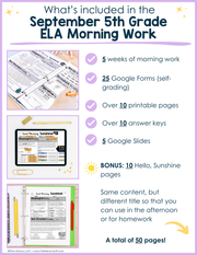 ELA Morning Work 5th Grade {September} | Distance Learning | Google Slides