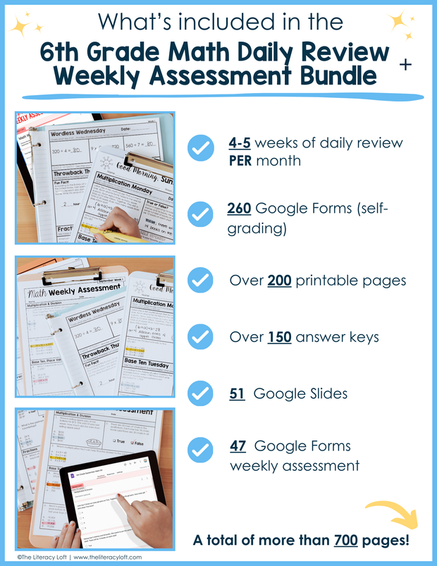 6th Grade Math Daily Review and Weekly Assessments Bundle