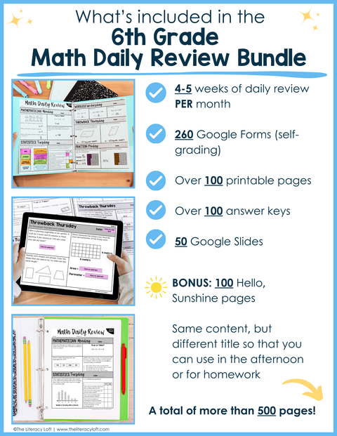 Math Daily Review 6th Grade Bundle | Printable | Google Apps