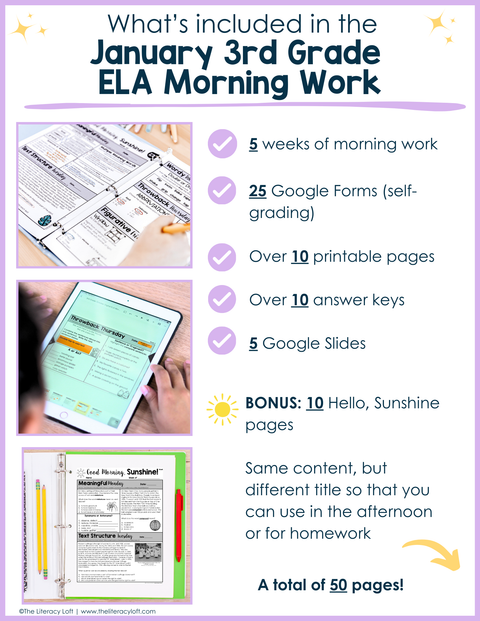 ELA Morning Work 3rd Grade {January} I Distance Learning I Google Slides