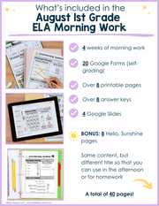 1st Grade ELA Morning Work (August) | Distance Learning | Google Slides