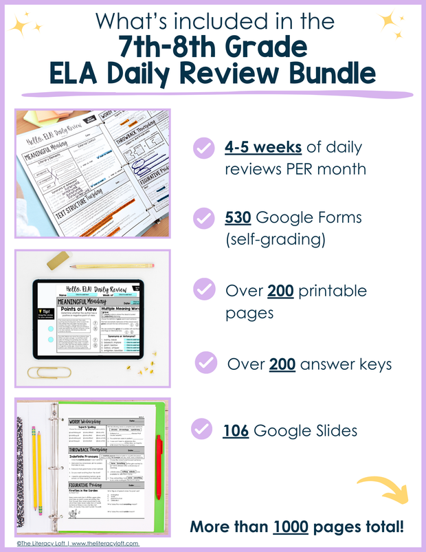 ELA Daily Review 7th & 8th Grade Bundle | Distance Learning | Google Slides