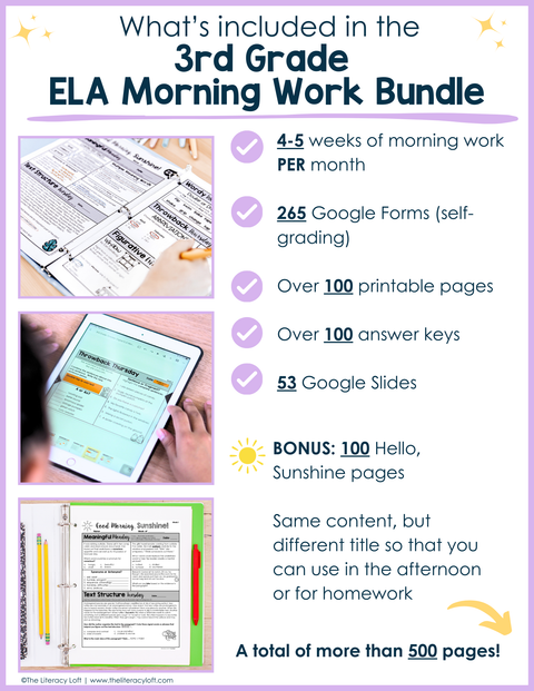 ELA Morning Work 3rd Grade (Bundle) | Printable | Google Apps