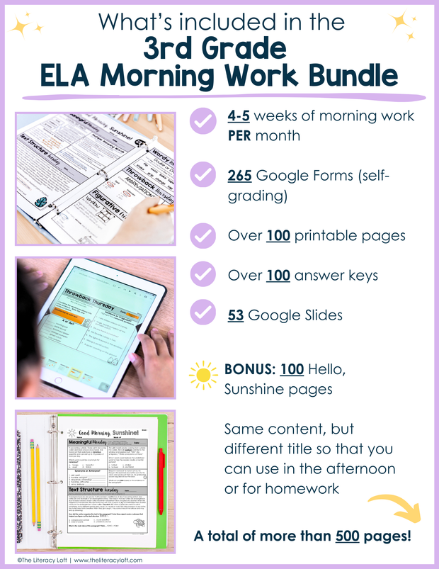 ELA Morning Work 3rd Grade (Bundle) | Printable | Google Apps