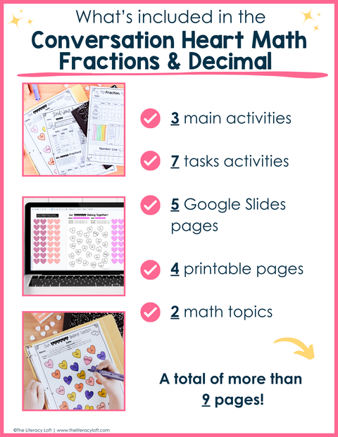 Valentine's Day Math Fractions Decimals Activity Coloring Sheets Worksheets