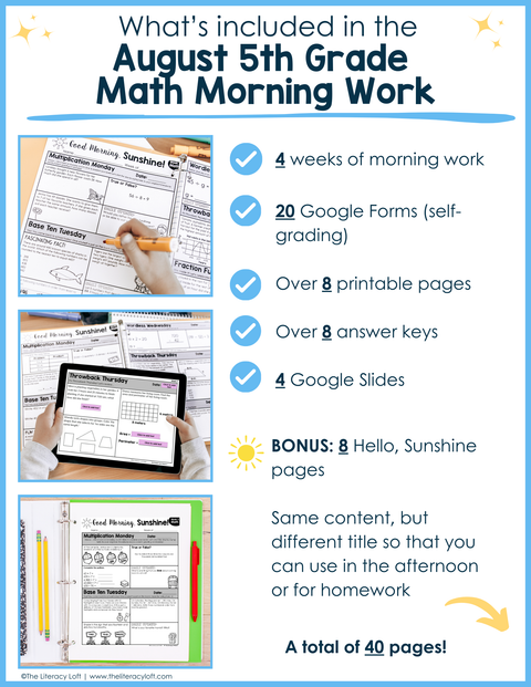 Math Morning Work 5th Grade {August} | Distance Learning | Google Slides