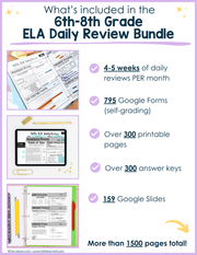 ELA Daily Review 6th - 8th Grade (Bundle) | Google Slides and Google Forms