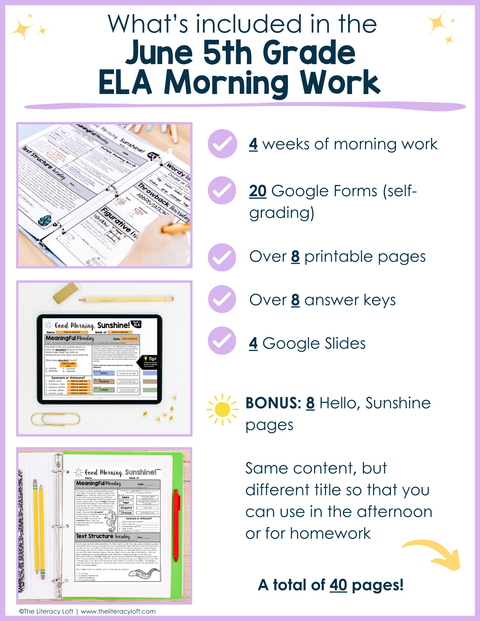 ELA Morning Work 5th Grade {June} | Distance Learning | Google Slides