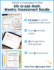 Math Weekly Assessments 6th Grade | Printable | Google Forms