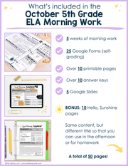 ELA Morning Work 5th Grade {October} | Distance Learning | Google Slides