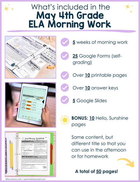 ELA Morning Work 4th Grade {May} | Distance Learning | Google Slides