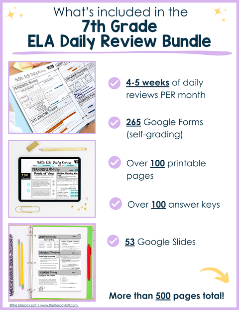 ELA Daily Review 7th Grade Bundle | Printable | Google Apps