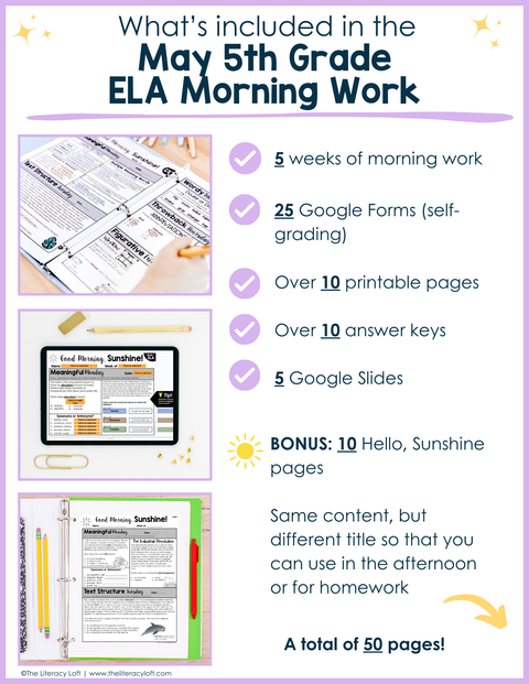 ELA Morning Work 5th Grade {May} | Distance Learning | Google Apps