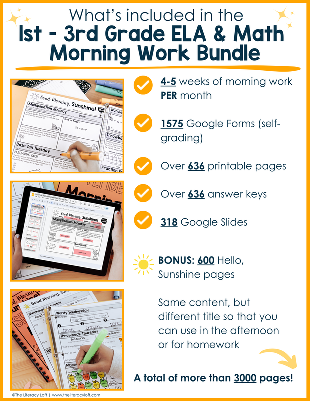 ELA + Math Morning Work Grades 1-3 Bundle