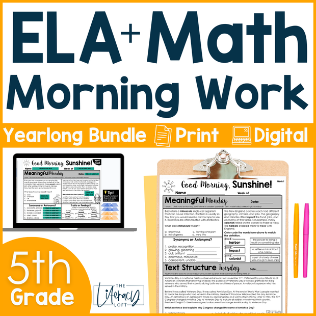 ELA + Math Morning Work 5th Grade {The Bundle} Google Slides + Forms