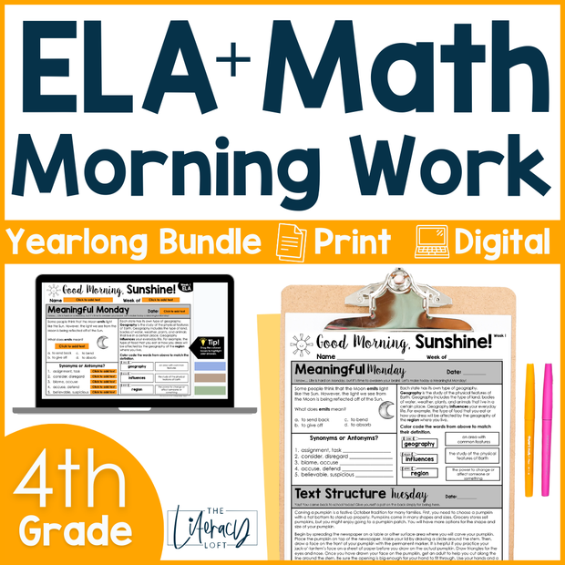 ELA + Math Morning Work 4th Grade {The Bundle} Google Slides + Forms