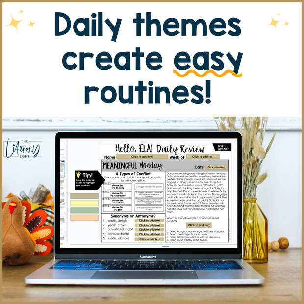 ELA Daily Review 7th Grade {November} | Distance Learning | Google Slides and Forms