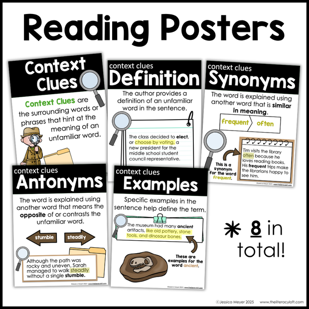 4th 5th Grade Context Clues Reading Comprehension Unit Vocabulary Worksheets Graphic Organizers Posters