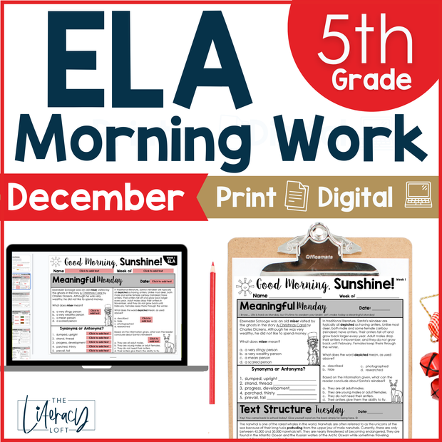 ELA Morning Work 5th Grade {December} I Distance Learning I Google Slides