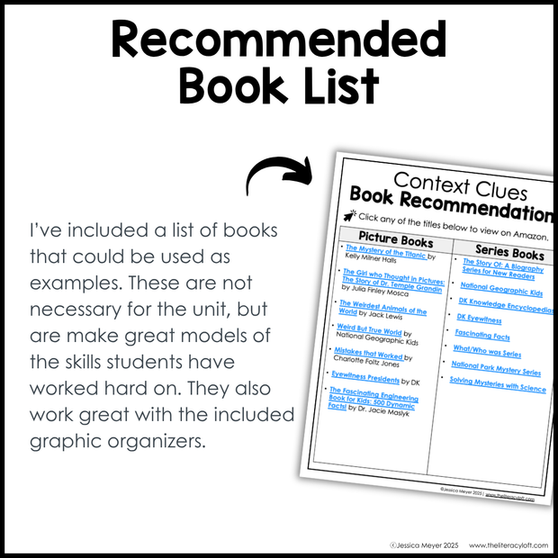 4th 5th Grade Context Clues Reading Comprehension Unit Vocabulary Worksheets Graphic Organizers Posters