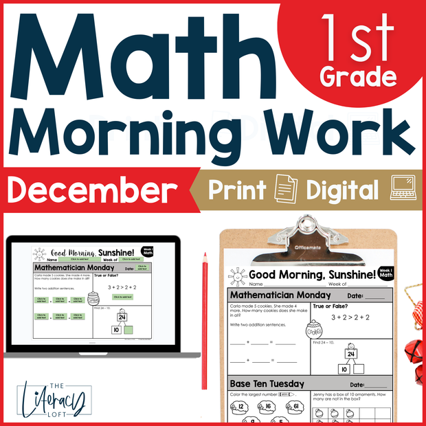 Math Morning Work 1st Grade {December} I Distance Learning I Google Apps