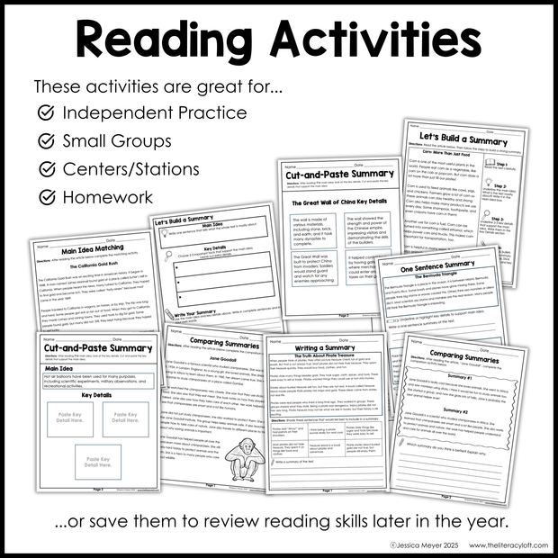 3rd Grade Summarizing Nonfiction Text Fun Reading Comprehension Passages Unit