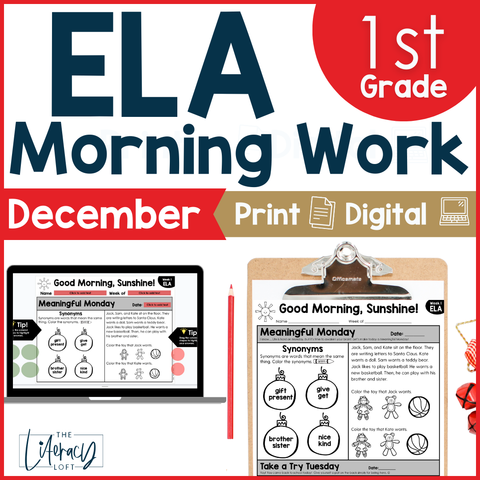 1st Grade ELA Morning Work (December) I Distance Learning I Google Slides