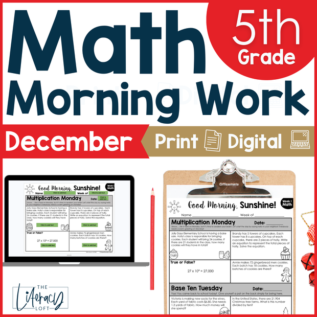 Math Morning Work 5th Grade {December} I Distance Learning I Google Apps